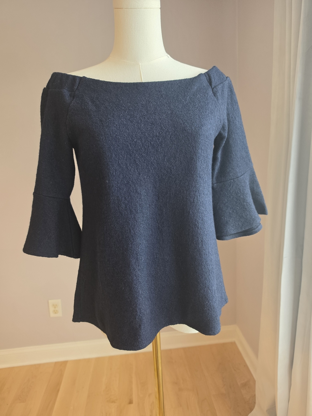 Banana Republic Navy Off-Shoulder Bell Sleeve Sweater